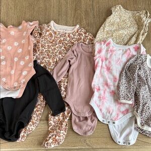 Floral and Solid Kids Bodysuits and Footie Set Size 6 Months